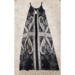 Express Dress Size Medium Long‎ Sheer Overlay Lined Black Tan Floral Polyester